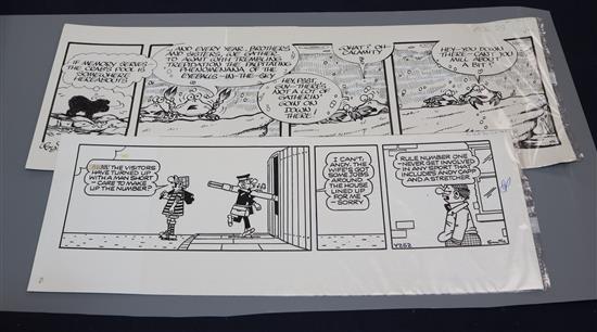 A group of unframed pen and ink original cartoons, including Andy Cap by Reg Smythe